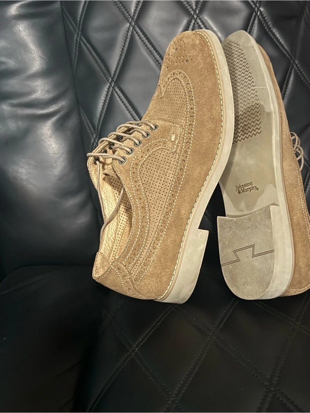 Johnston & Murphy Tan Suede Wingtip Derby Shoes